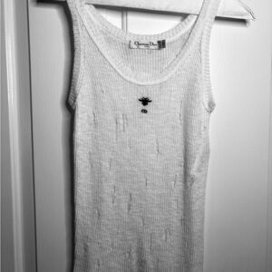 EUC Dior WHITE hand distressed ribbed tank top size US 8